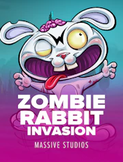Slot de invasión zombi con conejos, humor oscuro y acción.